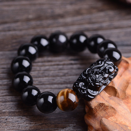 Ethnic Style Natural Obsidian Pi Xiu Bracelet