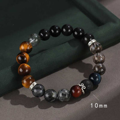 925 Silver Hoop Mantra Yellow Tiger Eyes Black Myth Wukong Men And Women Bracelet