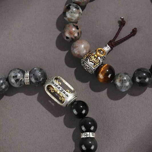 925 Silver Hoop Mantra Yellow Tiger Eyes Black Myth Wukong Men And Women Bracelet